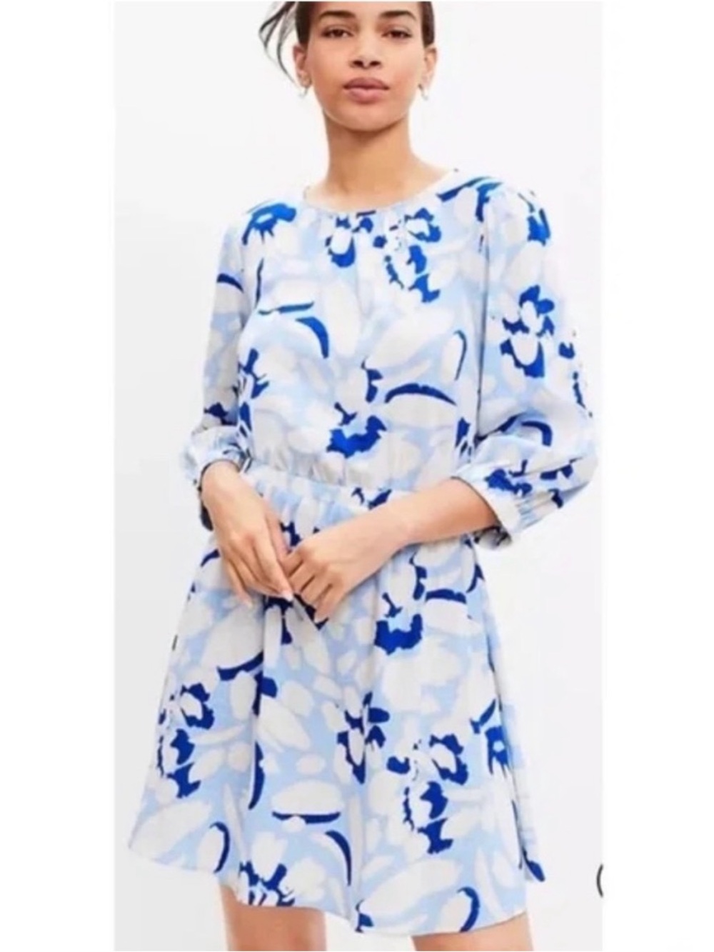 LOFT Linen Blend Floral Dress